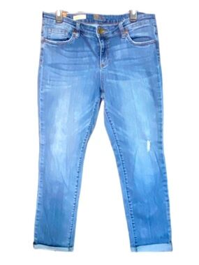 Kut from the Kloth Boyfriend Blue Jeans Straight Stretch Sz 10 Distressed Comfy